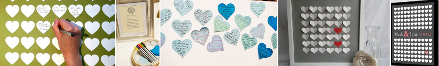 Доска с сердечками, в сердечках пожелания на свадьбу